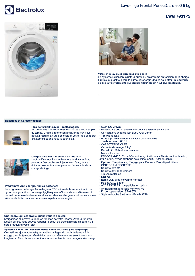 Página 1 del manual Ficha técnica Electrolux EW6F4931PS