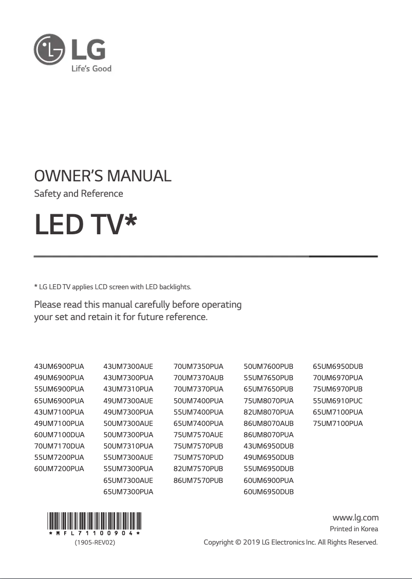 Imagen de la primera página del manual del dispositivo 55UM7200PUA