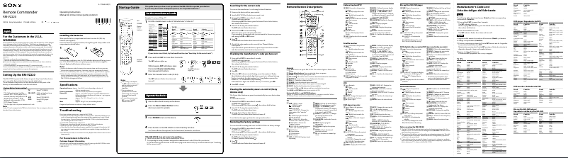 Imagen de la primera página del manual del dispositivo RM-VZ220