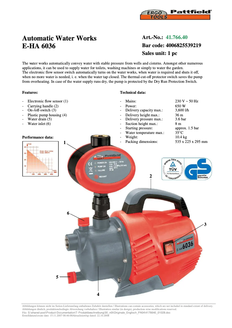 Página 1 del manual Manual de usuario Ergotools Pattfield E-HA 6036