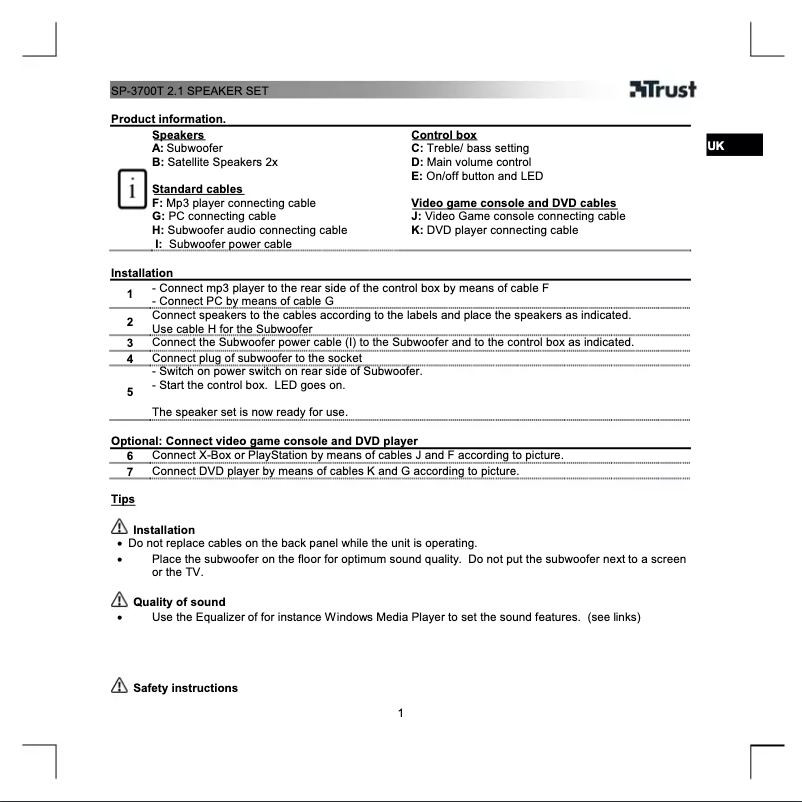 Imagen de la primera página del manual del dispositivo SoundForce SP-3700T