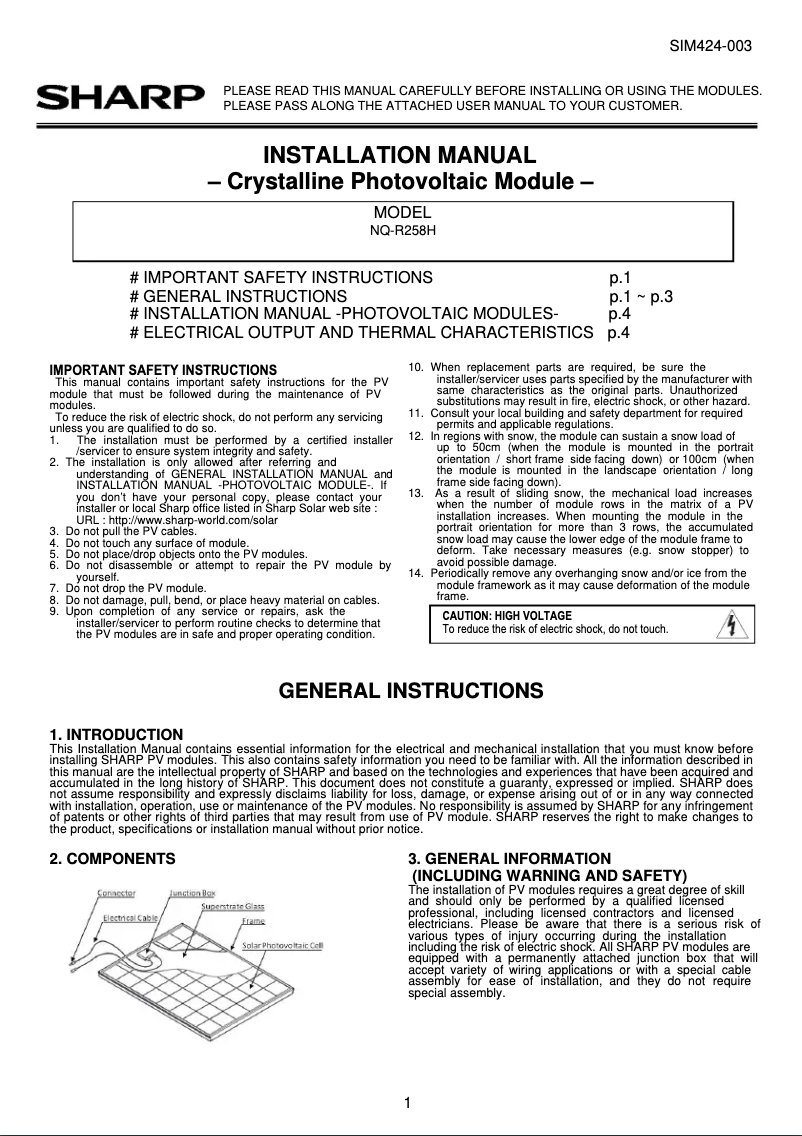 Página 1 del manual Manual de usuario Sharp NQ-R258H