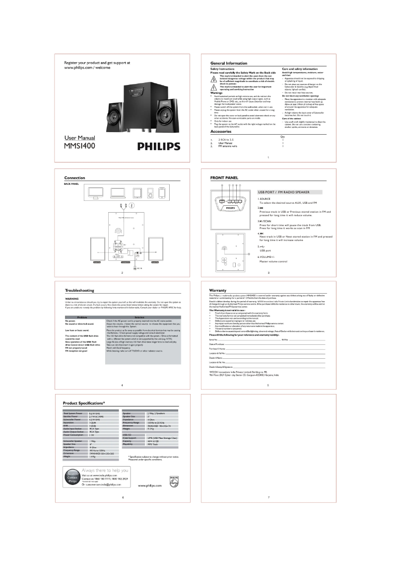 Imagen de la primera página del manual del dispositivo MMS1400