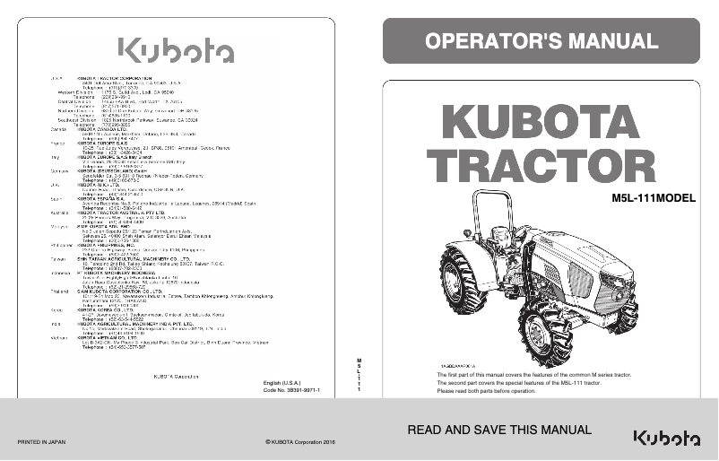 Página nº 1 - Manual de usuario Kubota M5L-111RC