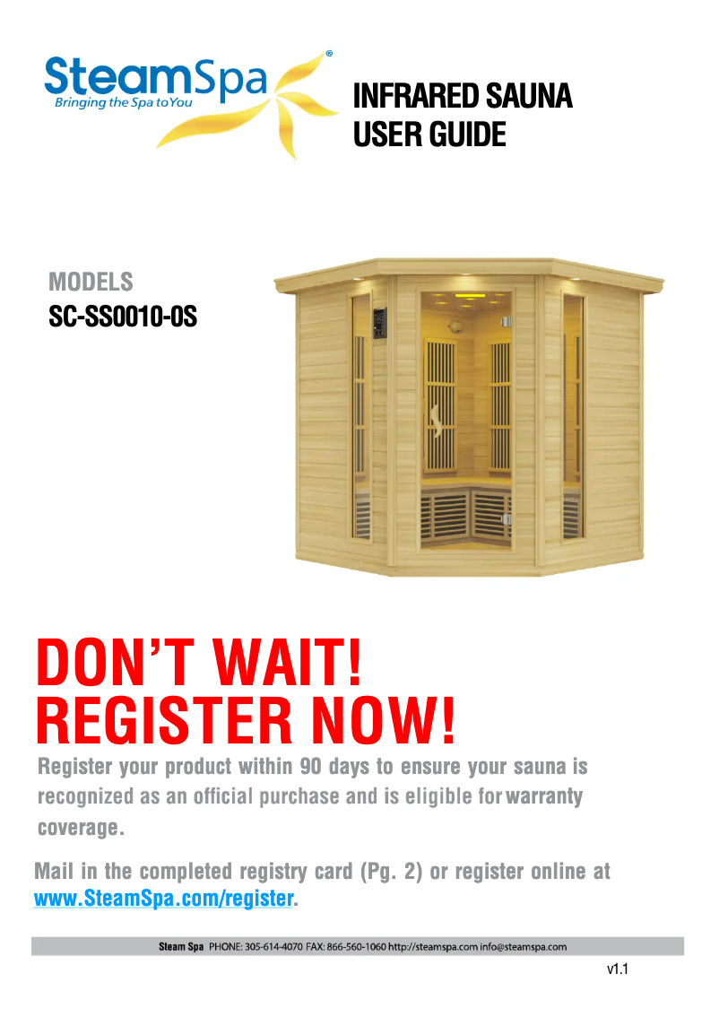 Página 1 del manual Manual de usuario SteamSpa SC-SS0010-0S