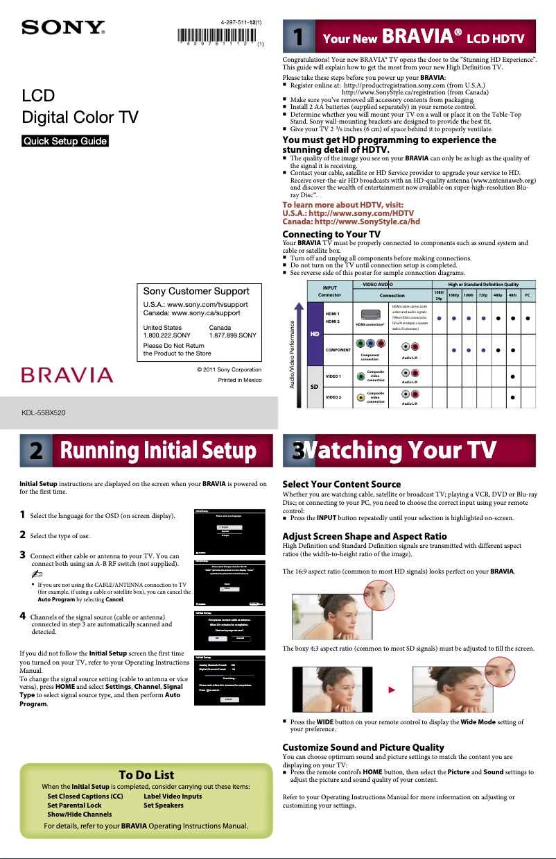 Imagen de la primera página del manual del dispositivo Bravia KDL-55BX520