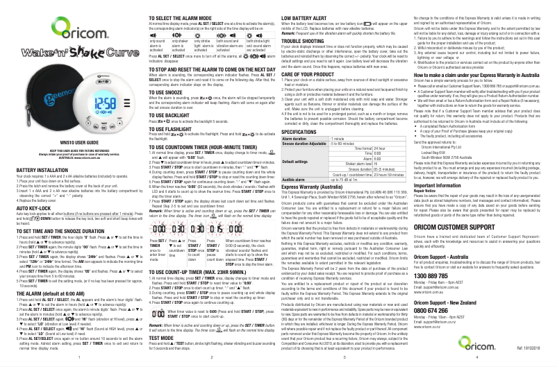 Imagen de la primera página del manual del dispositivo WAKE'N' SHAKE WNS10