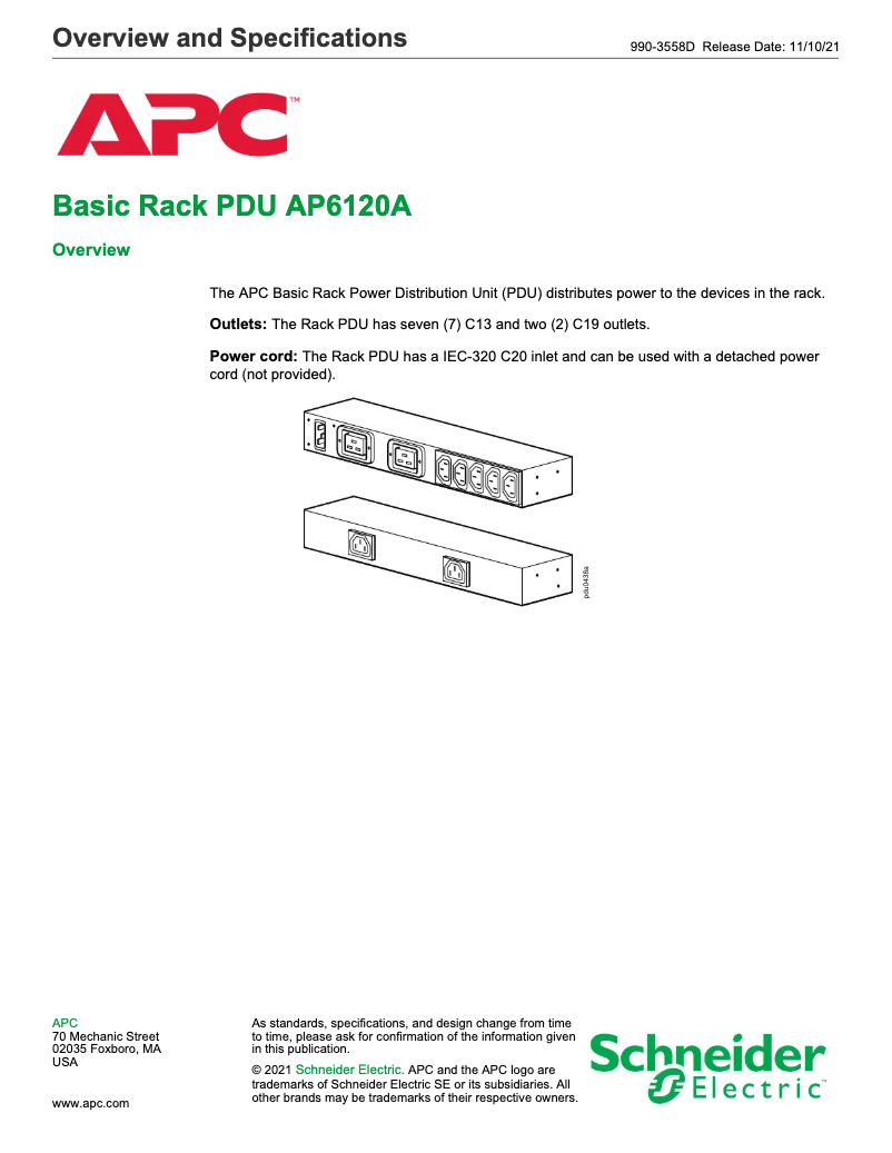 Página 1 del manual Ficha técnica APC AP6120A