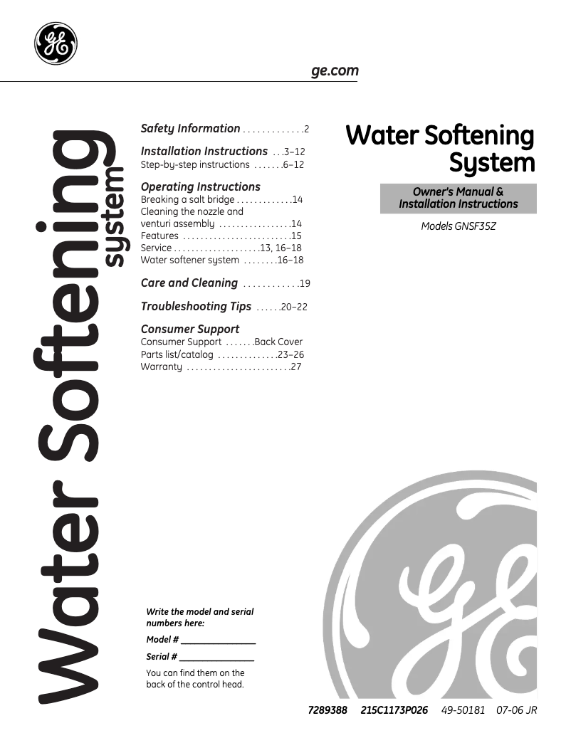 Imagen de la primera página del manual del dispositivo GNSF35Z