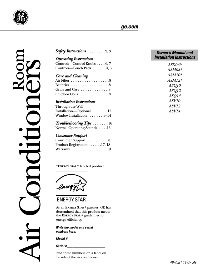Imagen de la primera página del manual del dispositivo ASQ12DL