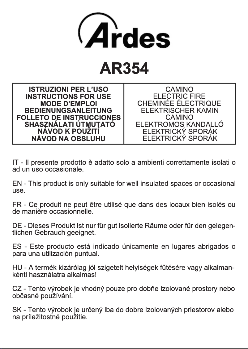 Imagen de la primera página del manual del dispositivo AR354