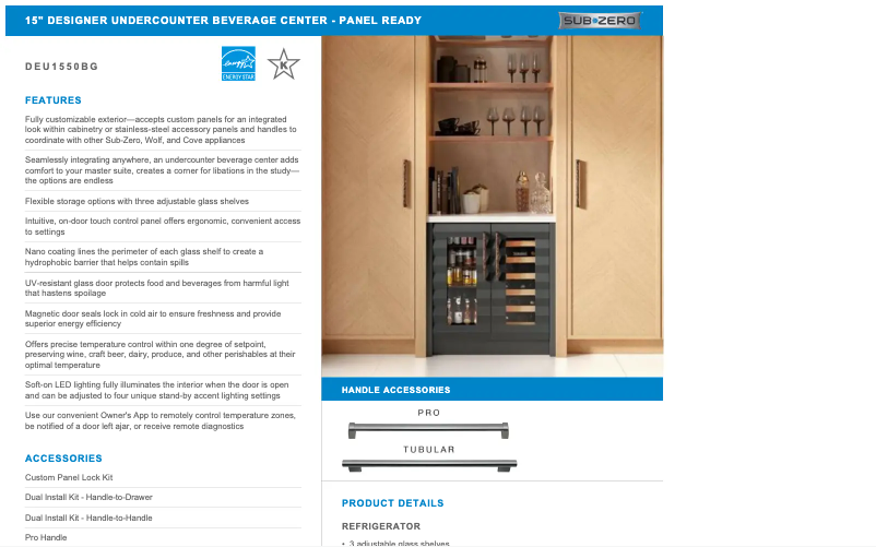 Página 1 del manual Manual de usuario Sub-Zero DEU1550BG