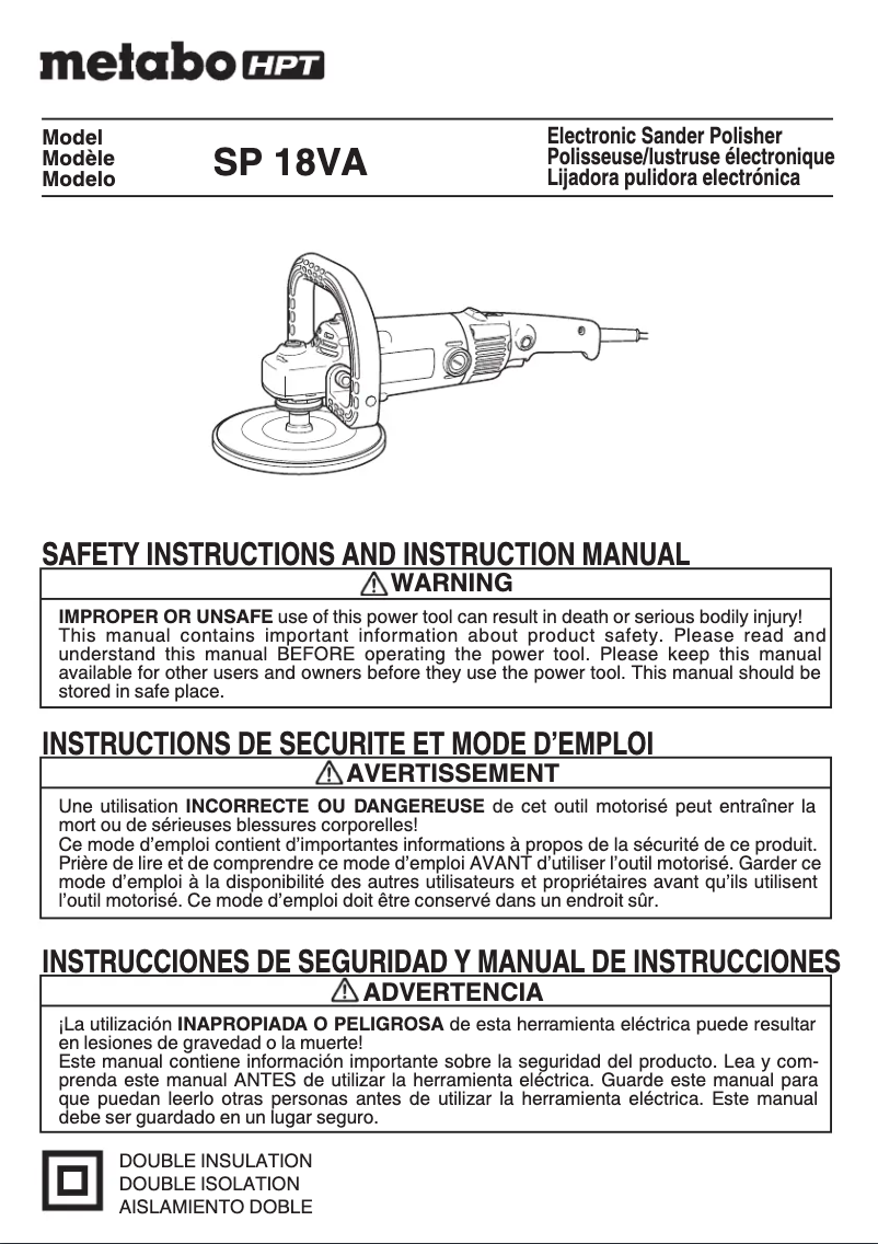 Página 1 del manual Manual de usuario Metabo SP18VA