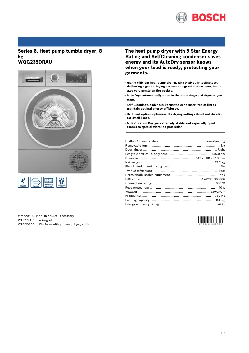 Página nº 1 - Ficha técnica Bosch WQG235DRAU