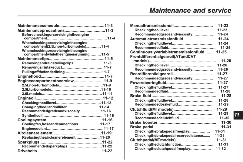 Página 1 del manual Manual de uso y mantenimiento Subaru Legacy (2011)