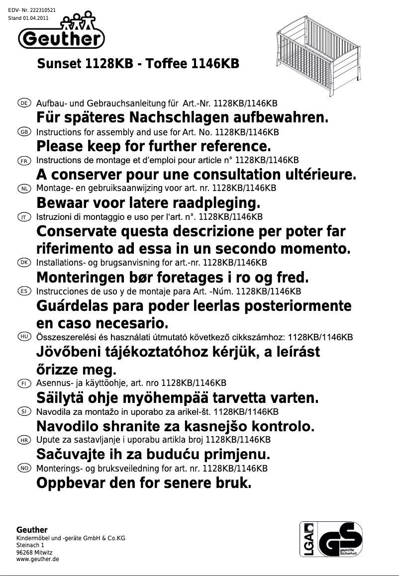 Página 1 del manual Manual de usuario Geuther Toffee