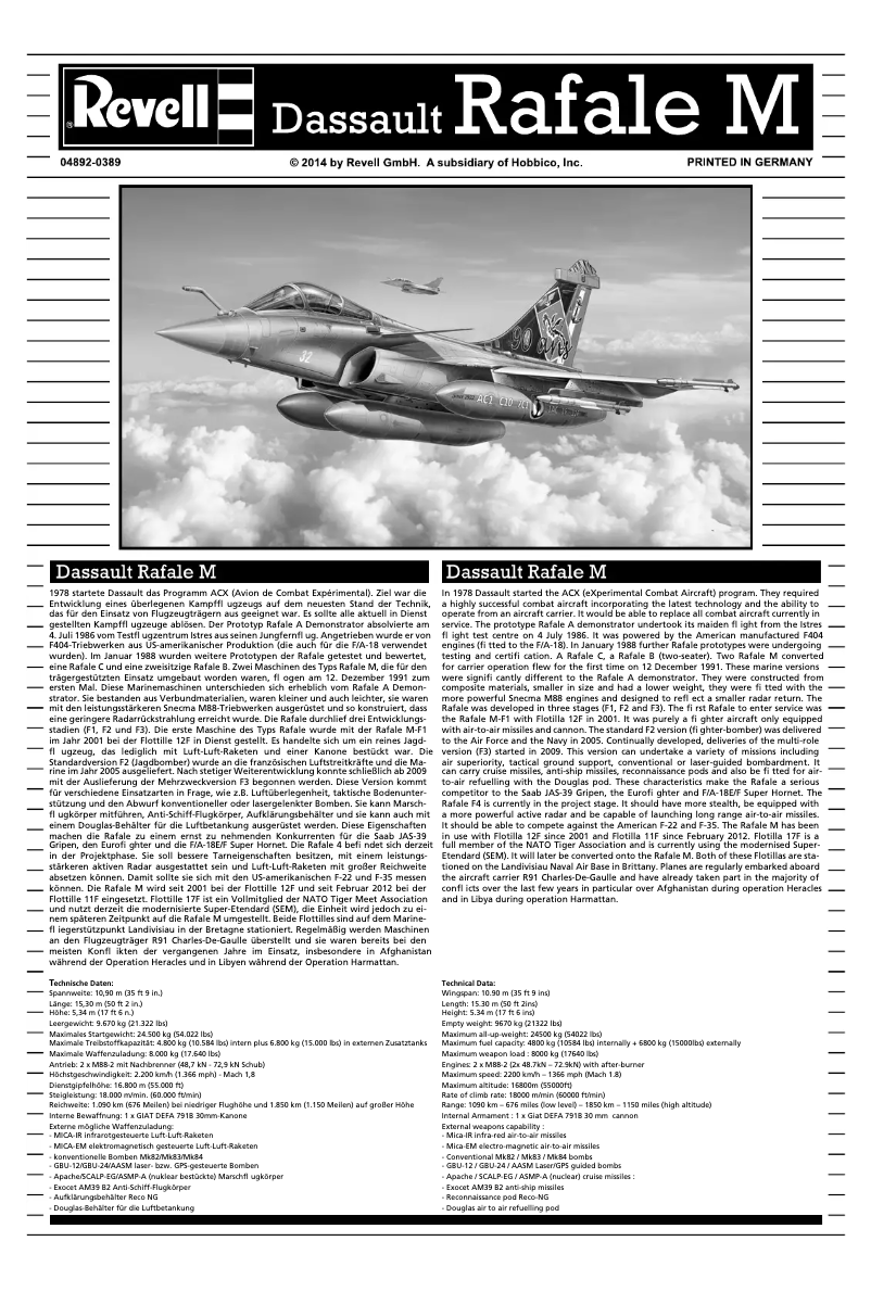 Imagen de la primera página del manual del dispositivo Dassault Rafale M