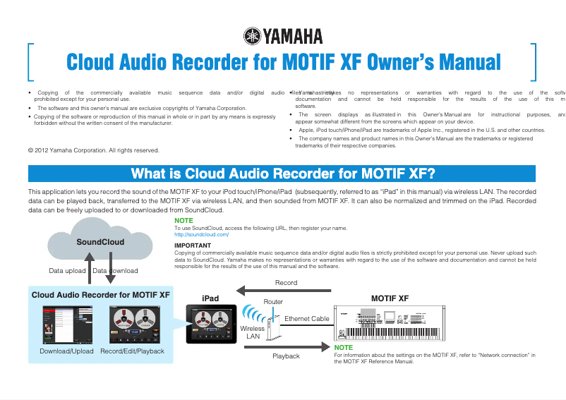 Página 1 del manual Manual de usuario Yamaha Cloud Audio Recorder for MOTIF XF