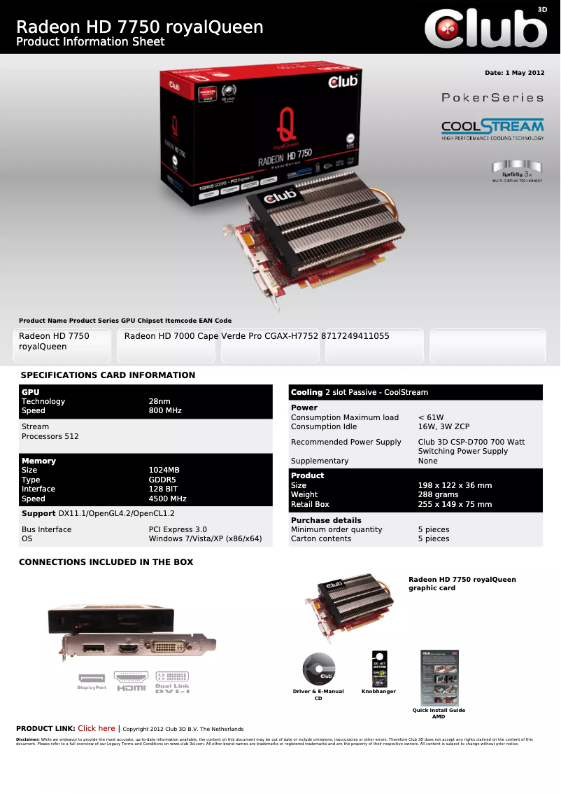 Página 1 del manual Manual de usuario CLUB3D Radeon HD 7750 royalQueen