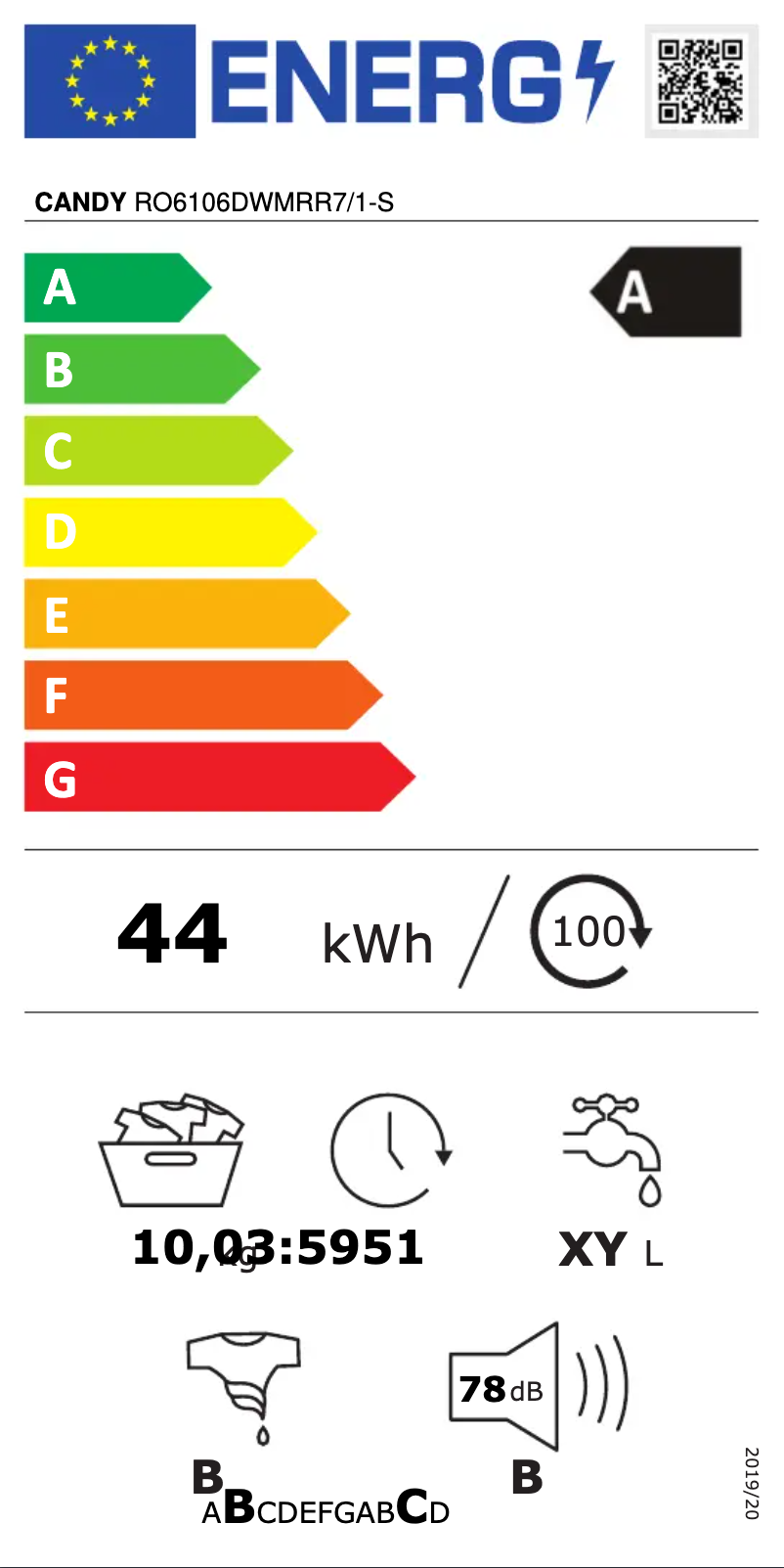 Página 1 del manual Etiqueta energética Candy RO6106DWM/1-S