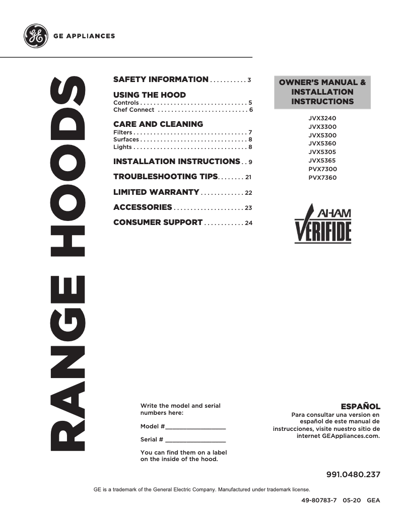 Página 1 del manual Guía de instalación GE JVX5360DJBB