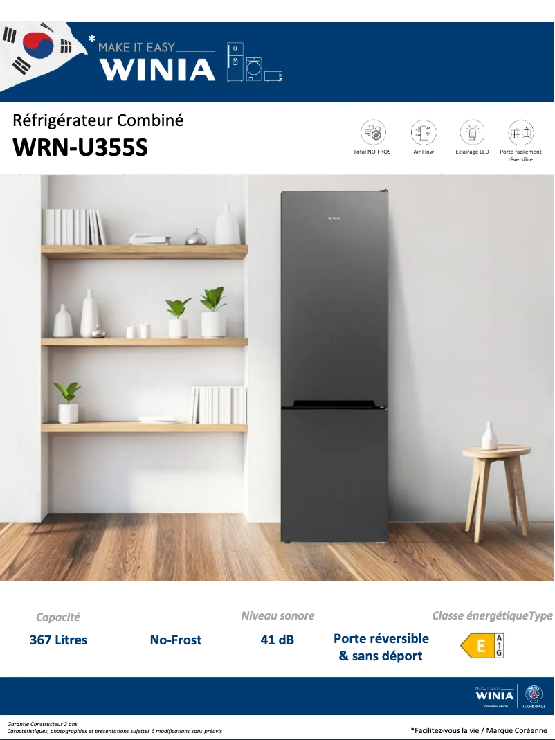 Página 1 del manual Ficha técnica Winia WRN-U355S