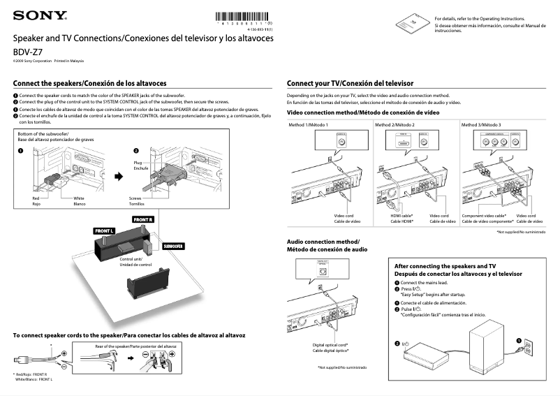Página nº 1 - Guía de instalación Sony BDV-Z7