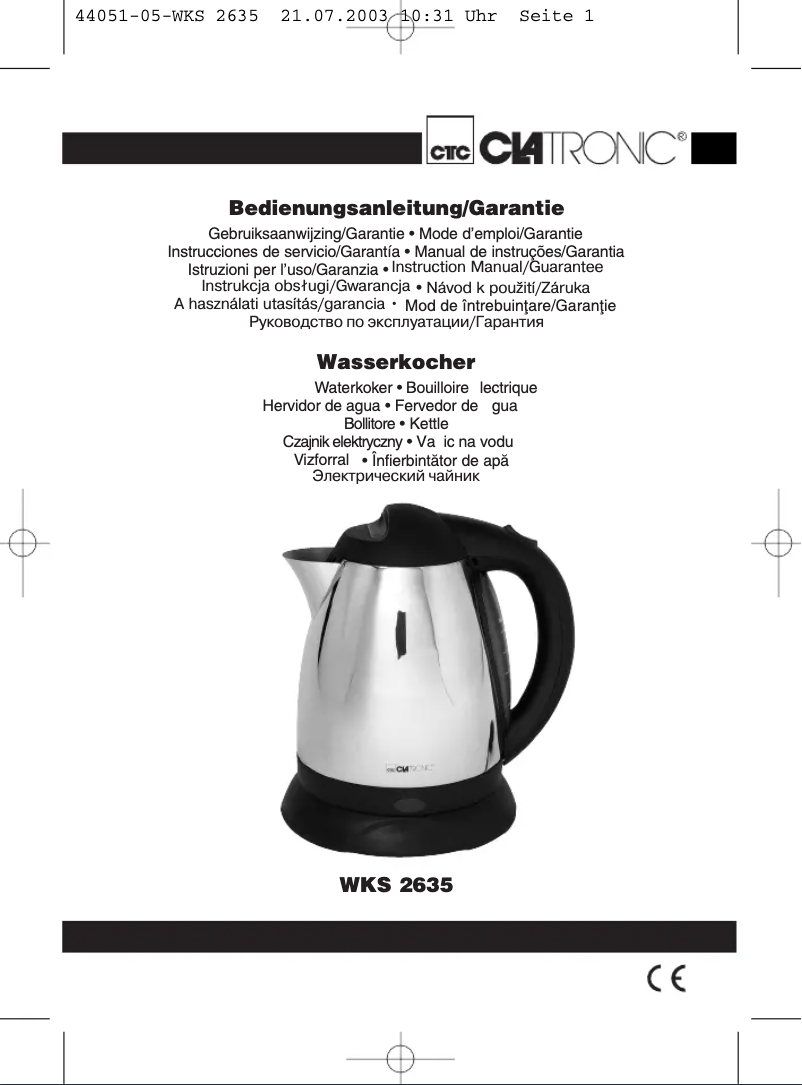 Imagen de la primera página del manual del dispositivo WKS 2635