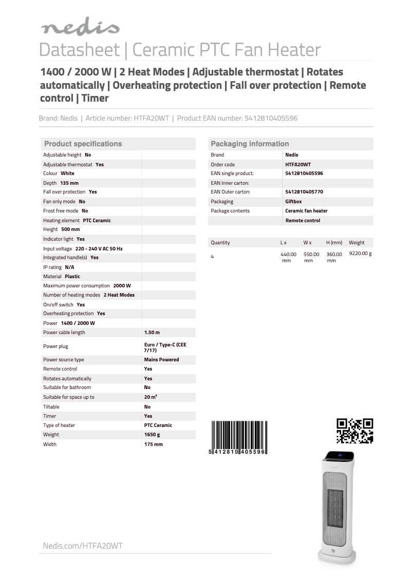 Imagen de la primera página del manual del dispositivo HTFA20WT