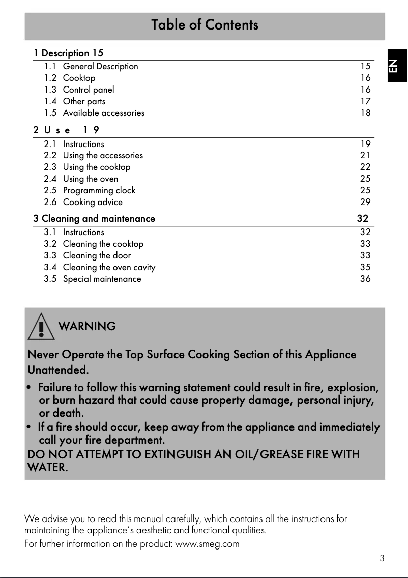 Página 1 del manual Ficha técnica Smeg SPR36UGGX