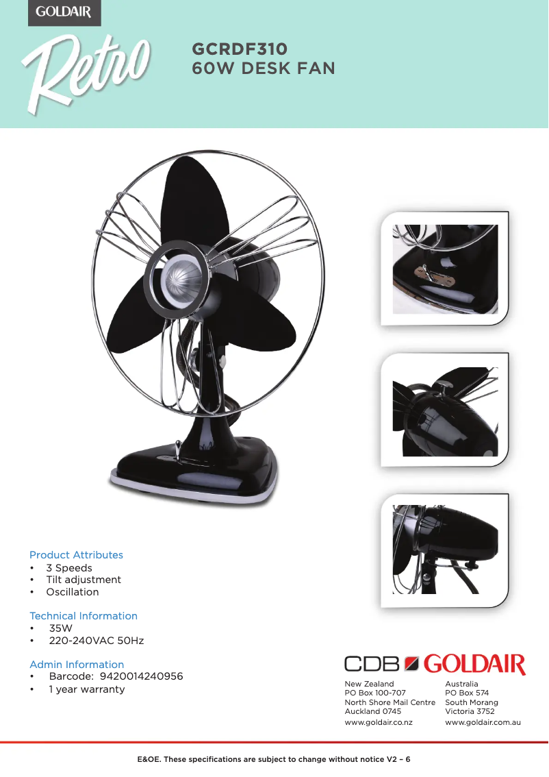 Página 1 del manual Ficha técnica GoldAir GCRDF310