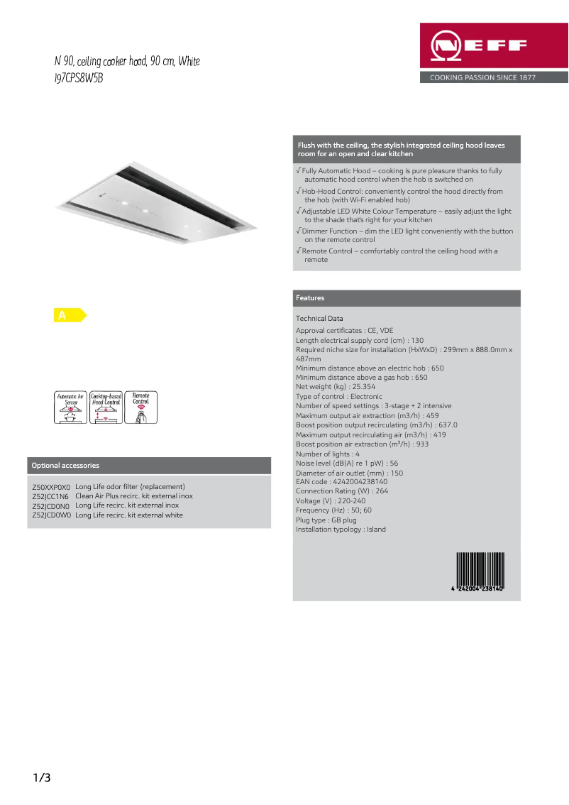 Página 1 del manual Ficha técnica Neff I97CPS8W5B