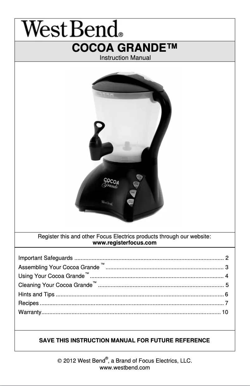 Imagen de la primera página del manual del dispositivo Cocoa Grande CL400BG