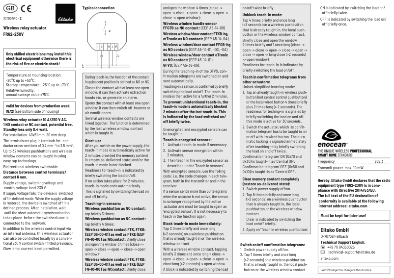 Página 1 del manual Manual de usuario Eltako FR62-230V