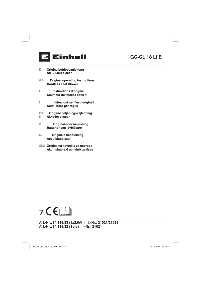 Página 1 del manual Manual de usuario Einhell GE-CL 18 Li E