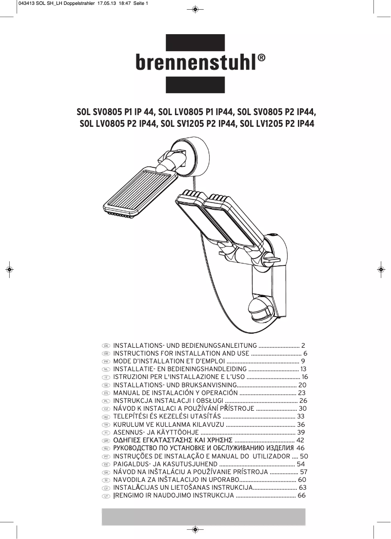Imagen de la primera página del manual del dispositivo SOL SV0805 P2