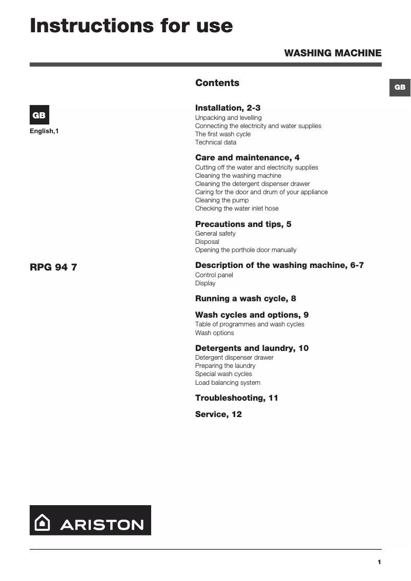 Imagen de la primera página del manual del dispositivo RPG947DAUS