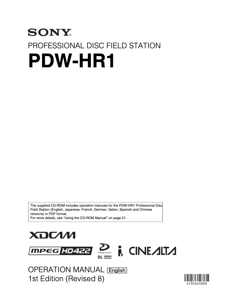 Imagen de la primera página del manual del dispositivo PDW-HR1