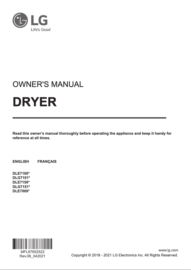 Imagen de la primera página del manual del dispositivo DLE7000W