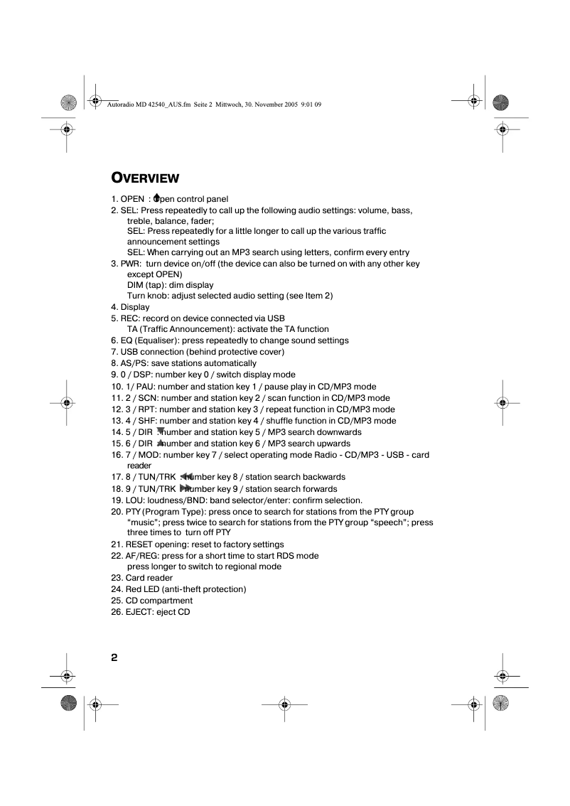 Imagen de la primera página del manual del dispositivo MD 42540