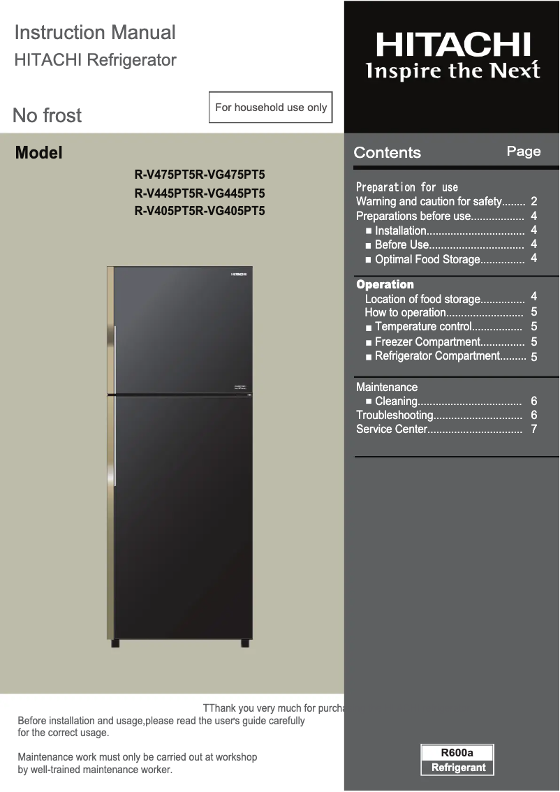 Página 1 del manual Manual de usuario Hitachi R-V405PT5INX