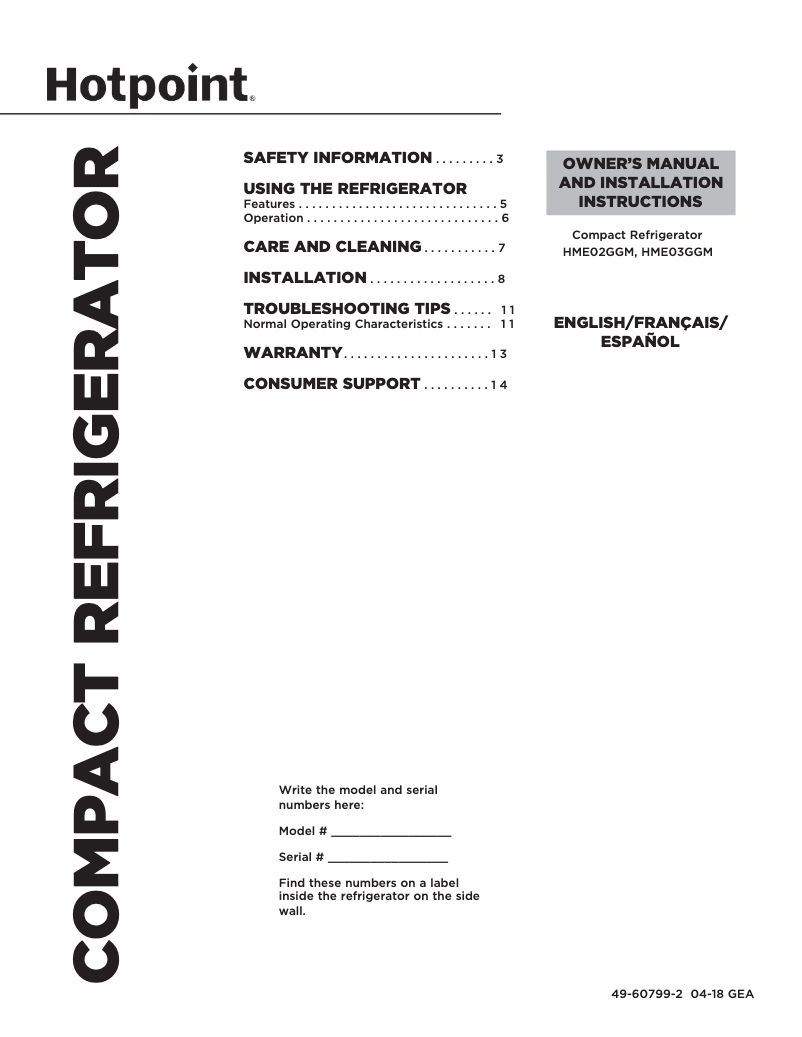 Página 1 del manual Guía de instalación GE HME03GGMWW