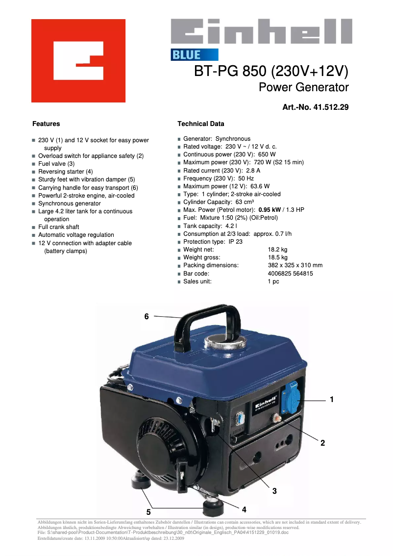 Imagen de la primera página del manual del dispositivo BT-PG 850
