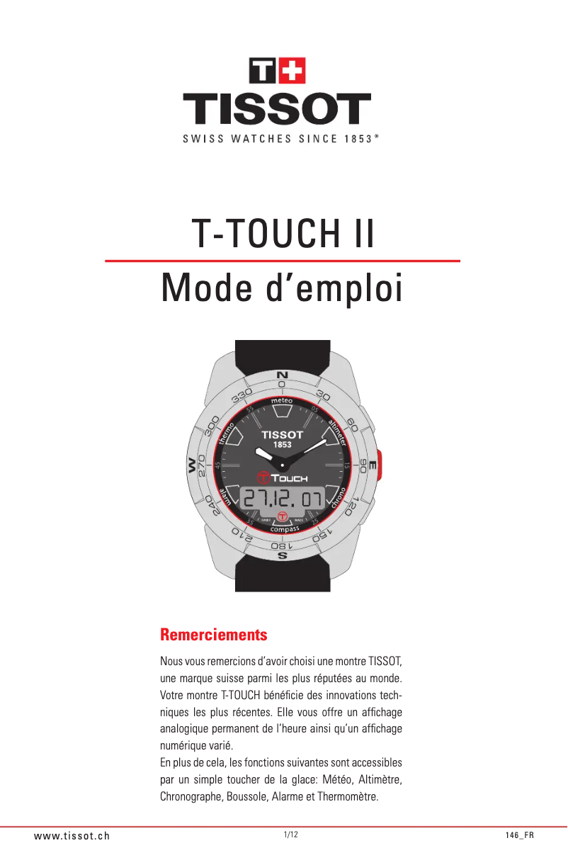 Página nº 1 - Manual de usuario Tissot T-TOUCH II Stainless Steel Gent