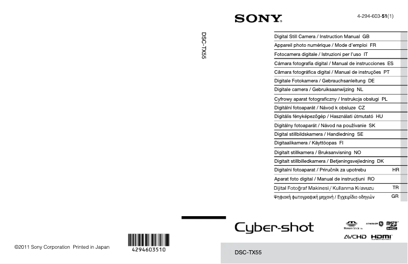 Imagen de la primera página del manual del dispositivo Cybershot DSC-TX55