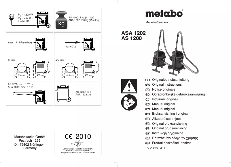 Página nº 1 - Manual de usuario Metabo AS 1200