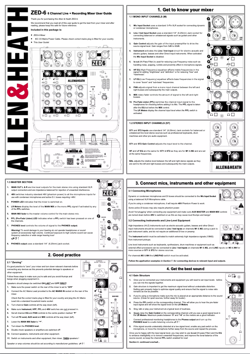 Página nº 1 - Manual de usuario Allen & Heath ZED-6