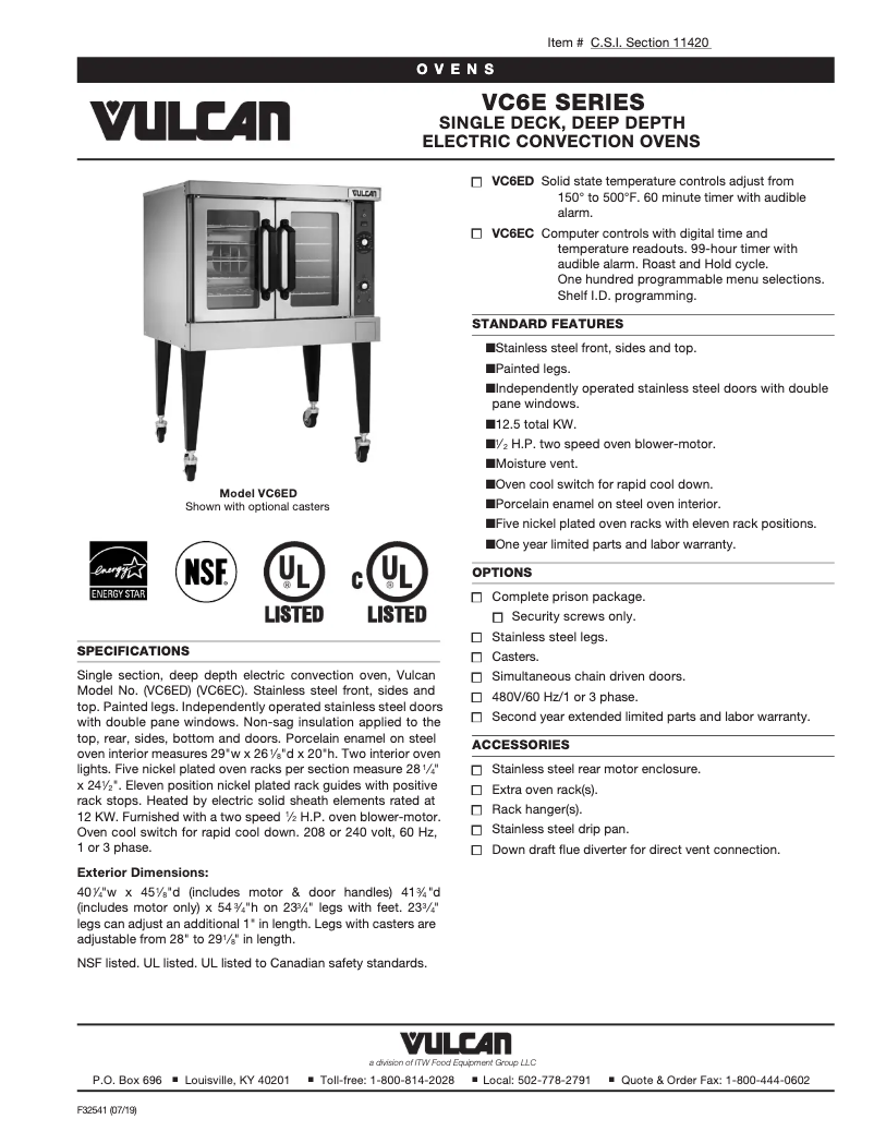 Página 1 del manual Ficha técnica Vulcan VC6EC
