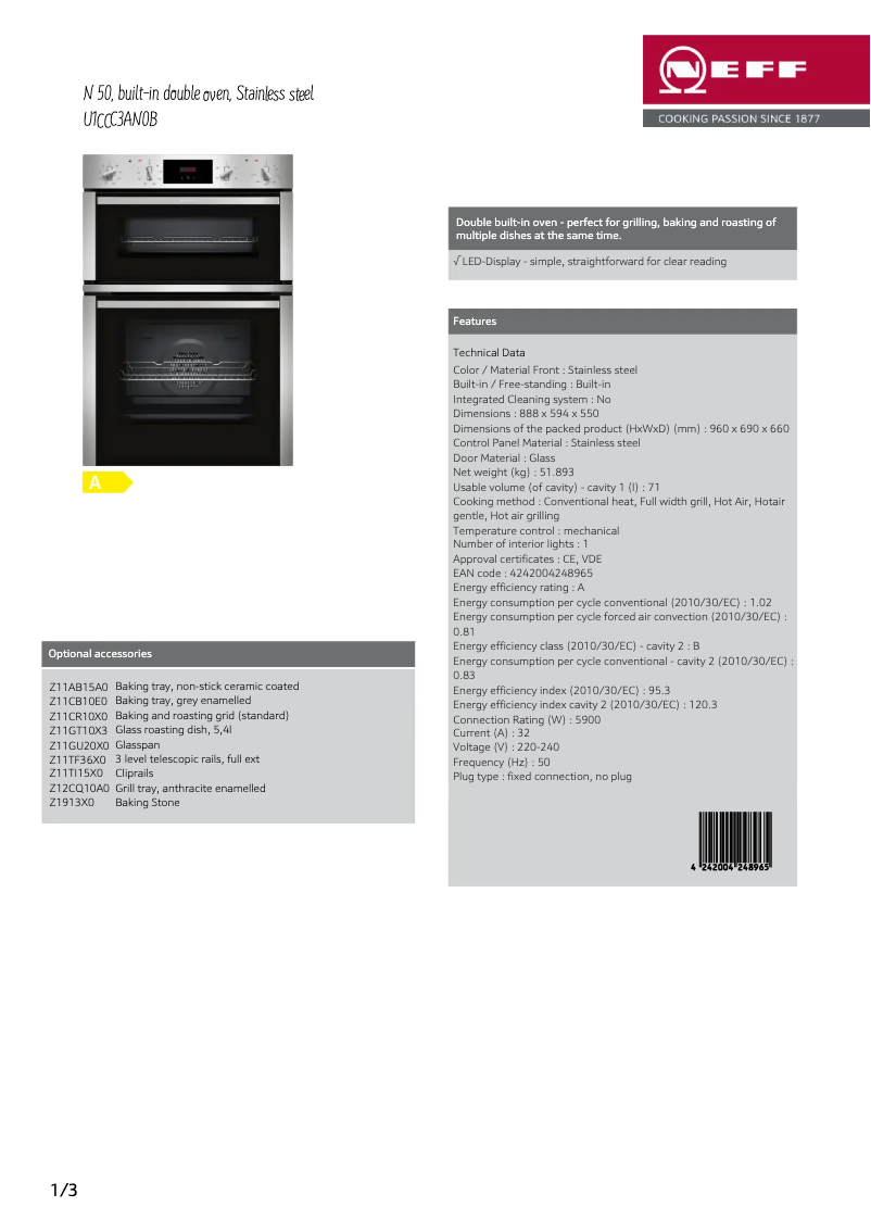 Página nº 1 - Ficha técnica Neff U1CCC3AN0B