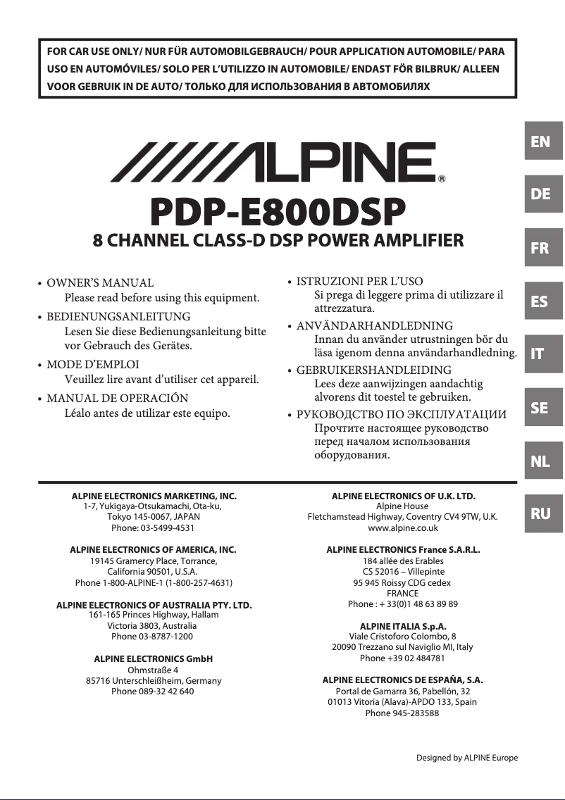 Página 1 del manual Manual de usuario Alpine PDP-E800DSP